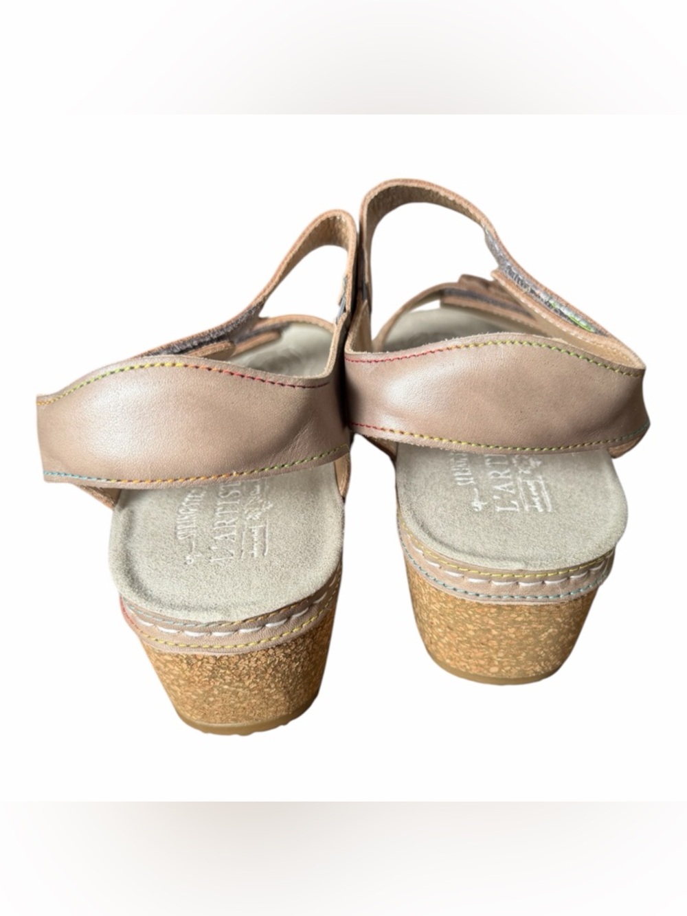 Women's Beige Wedge Sandals with Colorful Flower Accent - Picture 4 of 6